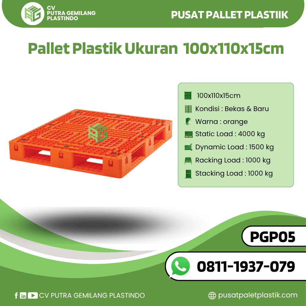 Pallet Plastik Bekas/Baru Ukuran 100x110x15 cm - PGP05