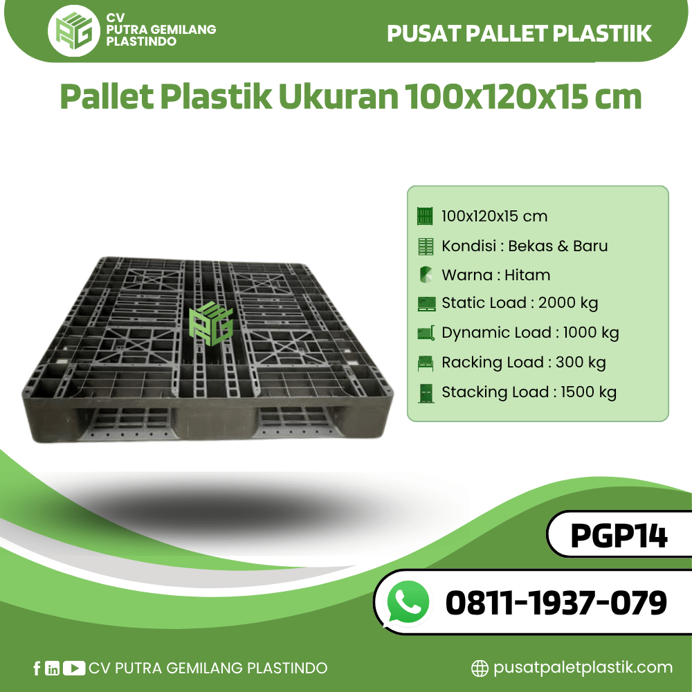 Pallet Plastik Bekas/Baru Ukuran 100x120x15 cm - PGP14