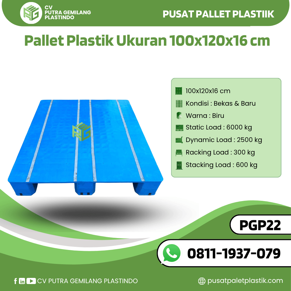 Pallet Plastik Bekas/Baru Ukuran 100x120x16 cm - PGP22
