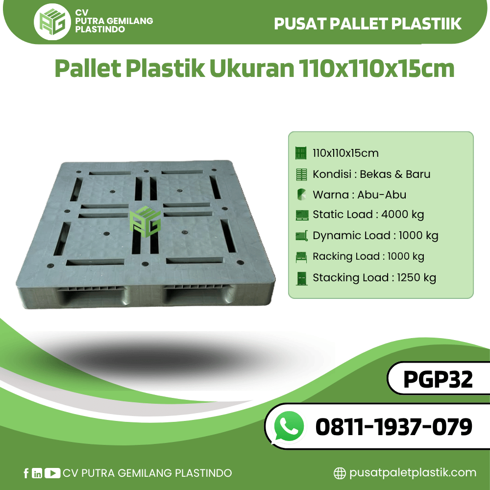 Pallet Plastik Bekas/Baru Ukuran 110x110x15 cm - PGP32