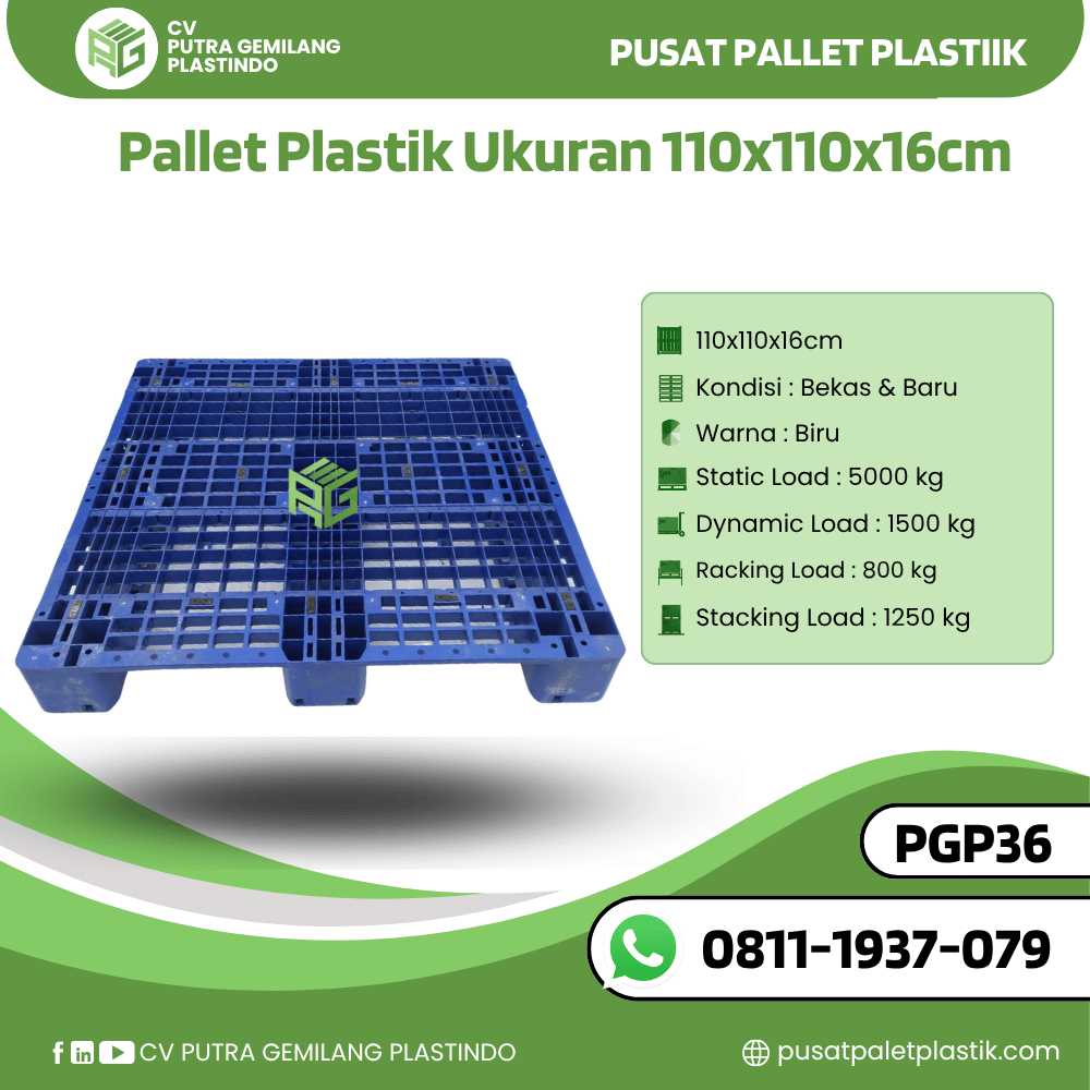 Pallet Plastik Bekas/Baru Ukuran 110x110x16 cm - PGP36
