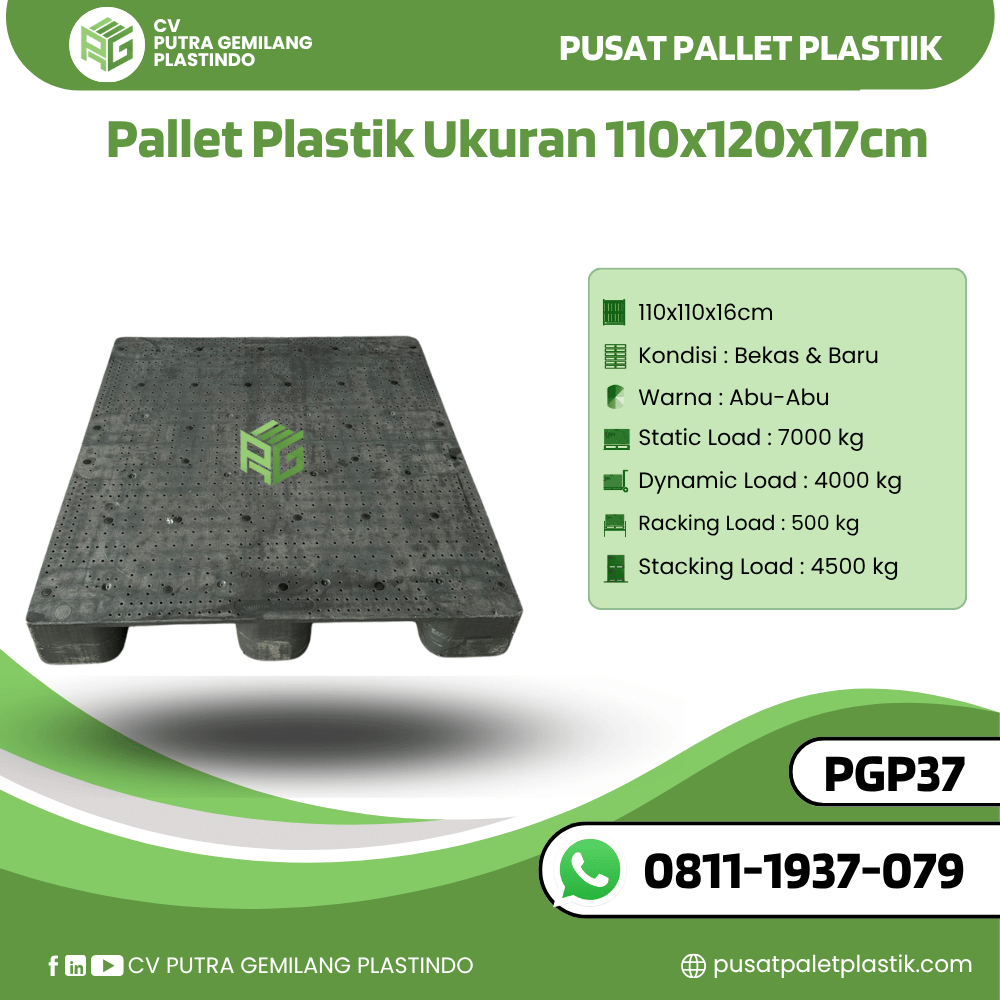 Pallet Plastik Bekas/Baru Ukuran 110x120x17 cm - PGP37