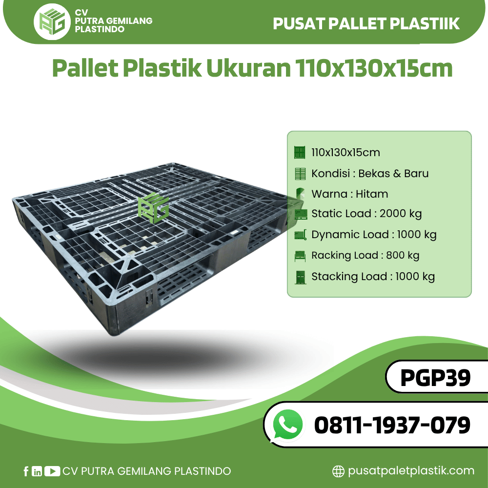 Pallet Plastik Bekas/Baru Ukuran 110x130x15 cm - PGP39