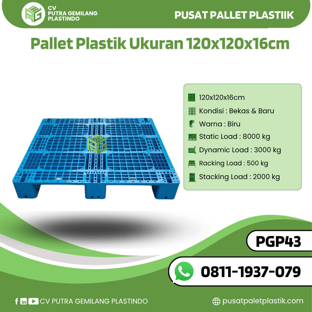 Pallet Plastik Bekas/Baru Ukuran 120x120x16 cm - PGP43