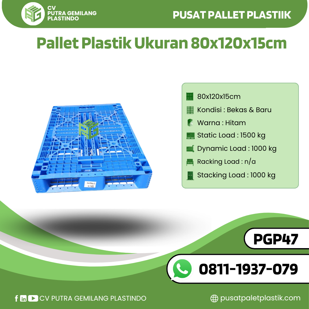 Pallet Plastik Bekas/Baru Ukuran 80x120x15 cm - PGP47